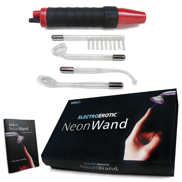 KinkLab Neon Wand Electrosex Kit - Red E-Stim Kit - 5 Piece Set - ClubX